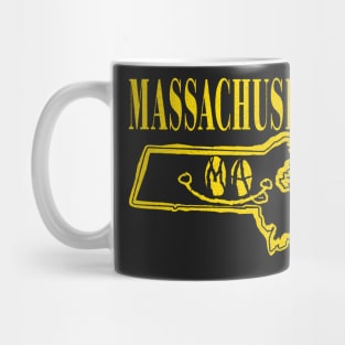 Massachusetts Grunge Smiling Face Black Background Mug